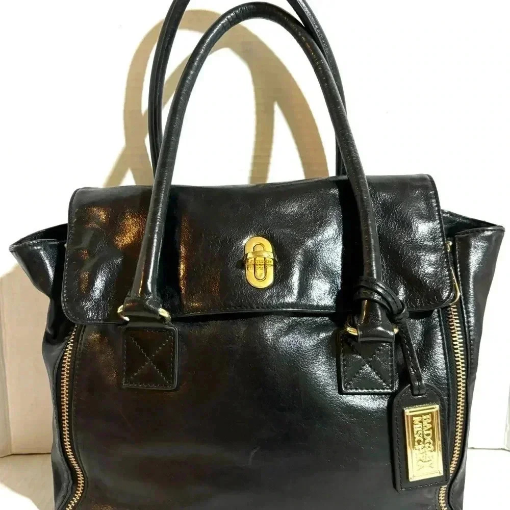 Badgley Mischka black leather satchel handbag